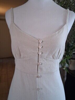 Monteau Los Angeles Maxi Dress Linen Blend Corset Victorian Oatmeal M Neutral